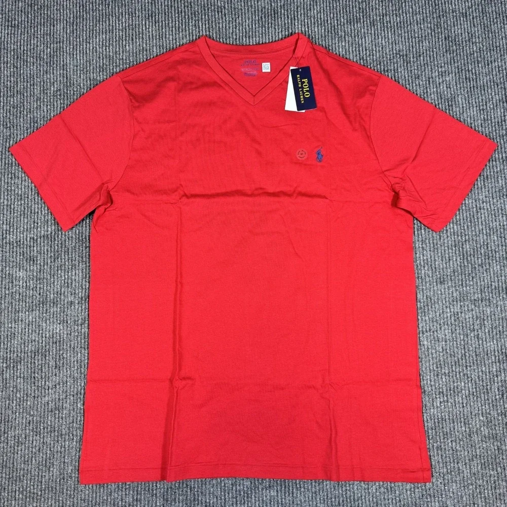 Polo Ralph Lauren T Shirt Mens XL Tall XLT Pony Logo Red Short Sleeve V Neck Tee
